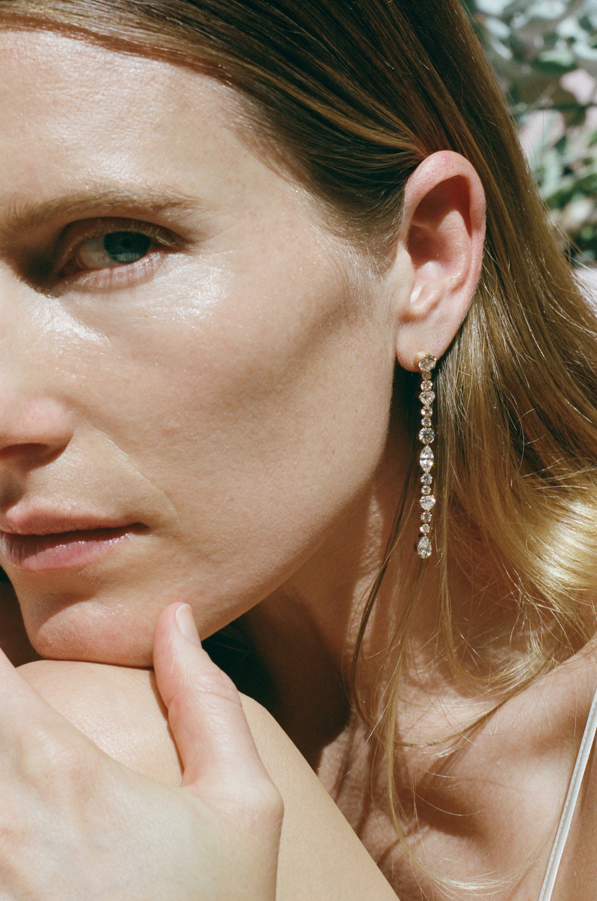 Dree Hemingway wearing Amis de la Reine diamond earrings. 