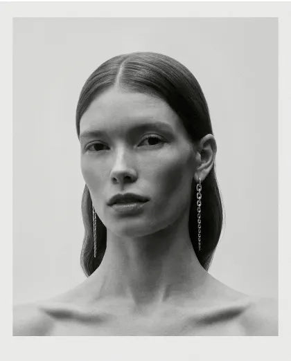 Model wearing Georgia Grande diamond earrings